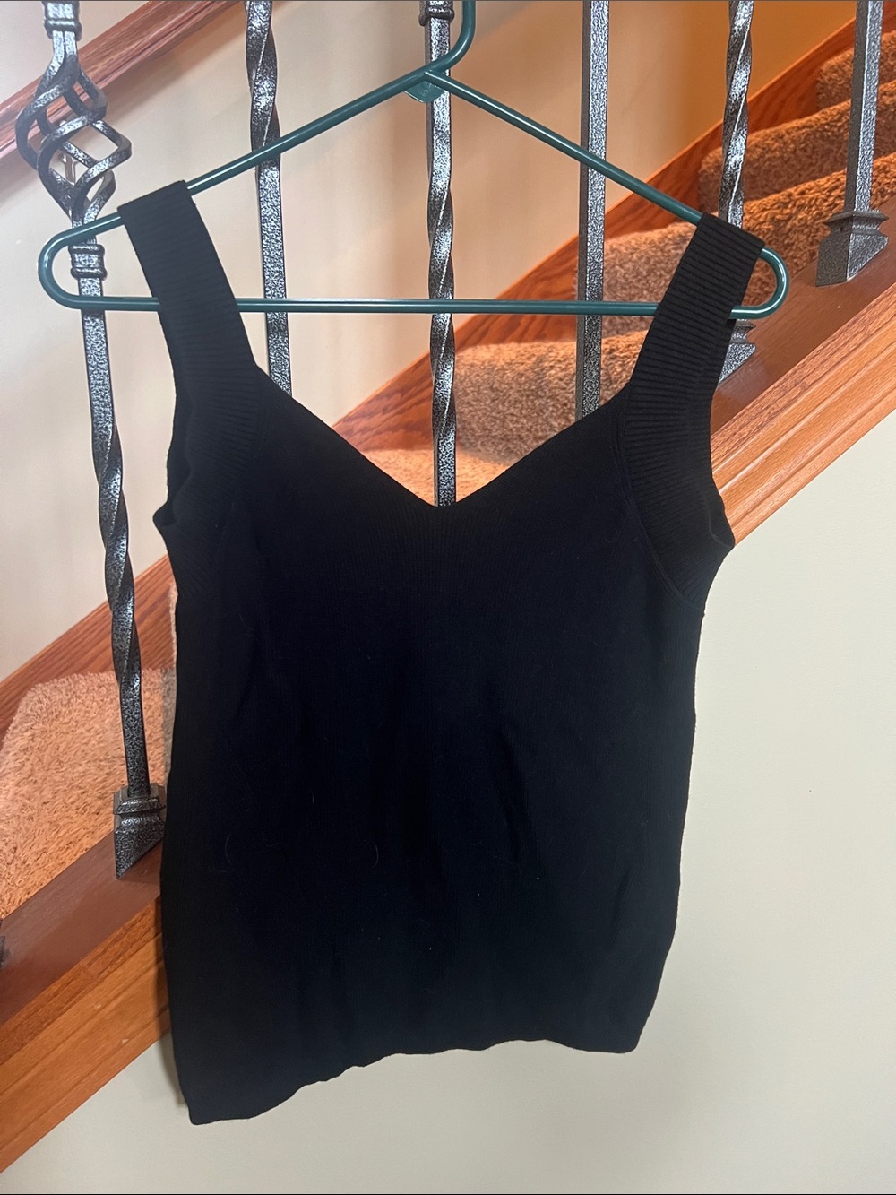Black sweater Knit V-Neck Tank Top - Women